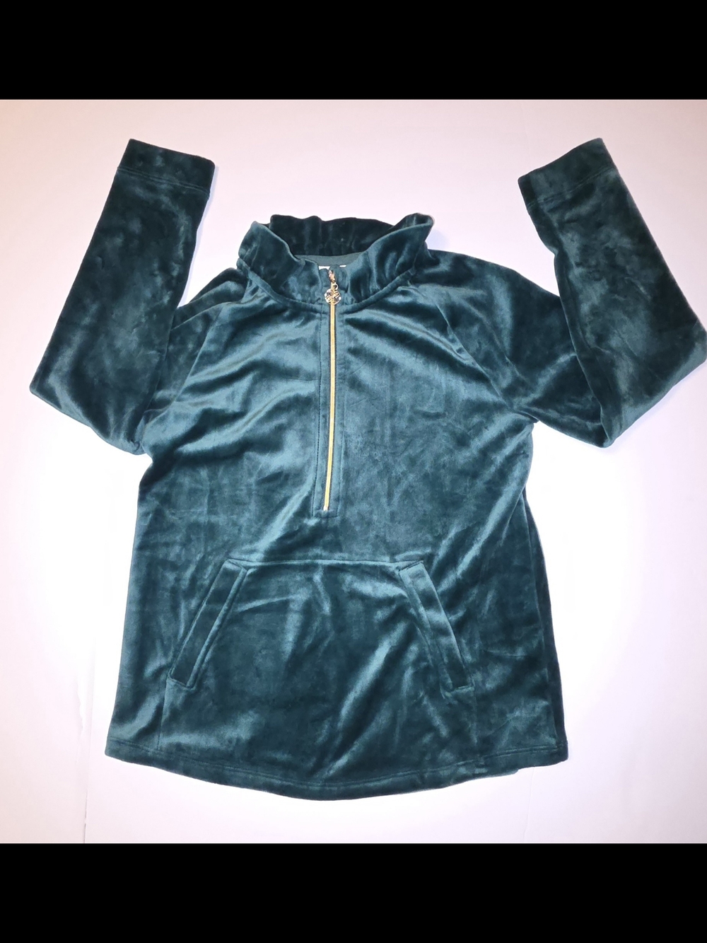 Lilly Pulitzer Velvet Half-Zip Pullover in Hunter Green with Gold Zipper